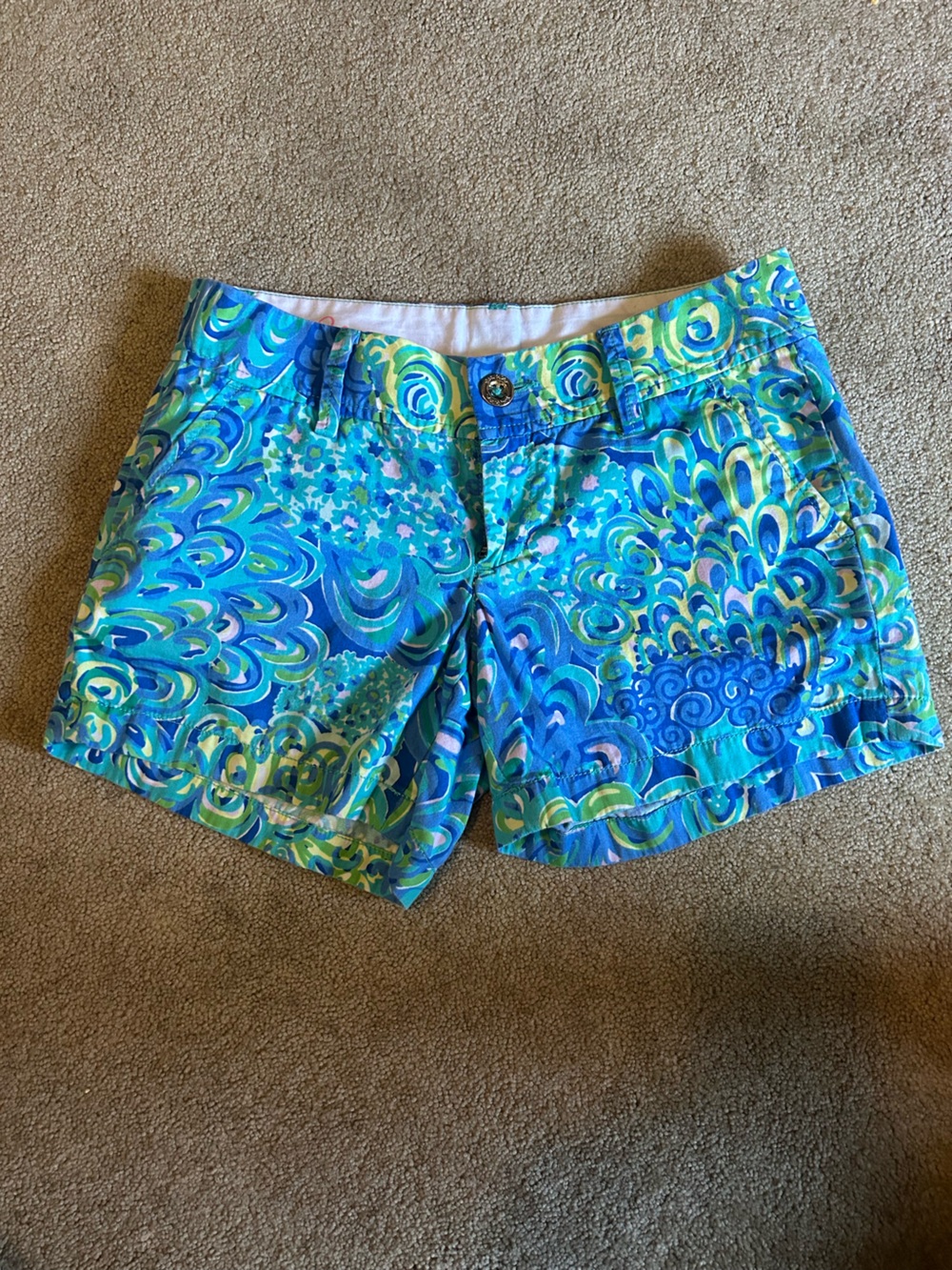 Lilly Pulitzer Turquoise Blue Green Swirl Print Shorts